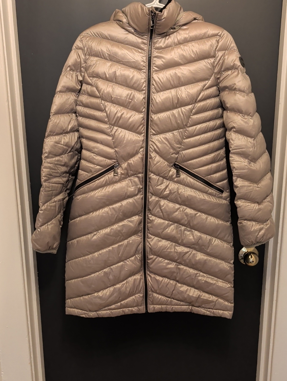 Andrew Marc Women's Long Packable Puffer Coat in Taupe